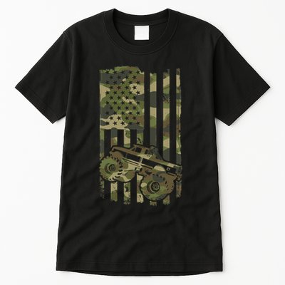 Monster Trucker Retro Monster Truck Usa Flag 4th July Tall T-Shirt
