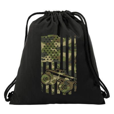 Monster Trucker Retro Monster Truck Usa Flag 4th July Drawstring Bag