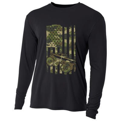 Monster Trucker Retro Monster Truck Usa Flag 4th July Cooling Performance Long Sleeve Crew