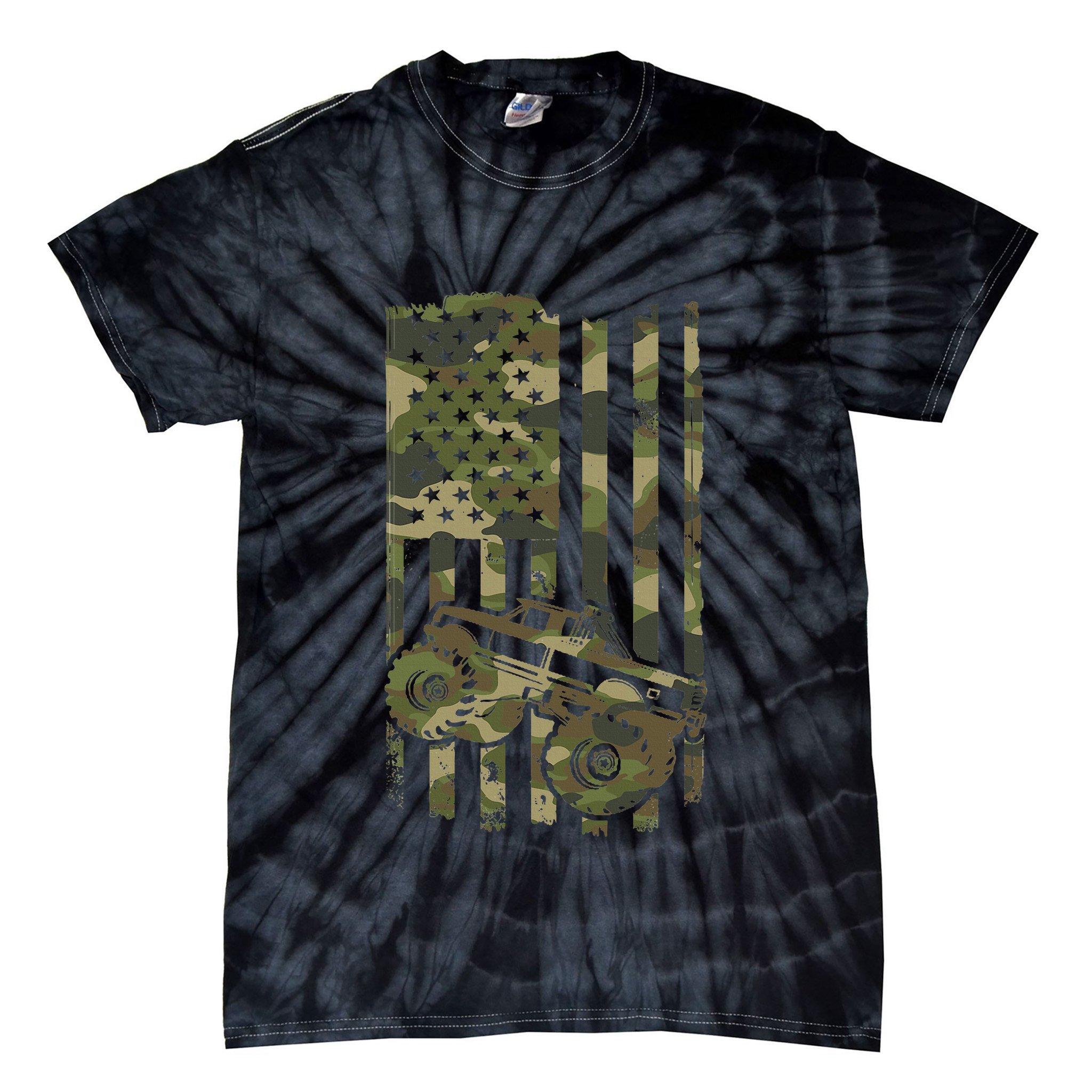 Monster Trucker Retro Monster Truck Usa Flag 4th July Tie-Dye T-Shirt
