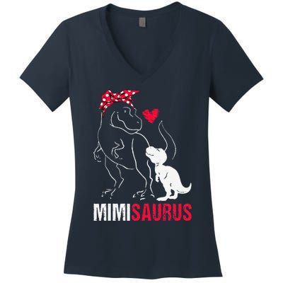 Mimisaurus T Rex Dinosaur Mimi Saurus Family Matching Women's V-Neck T-Shirt