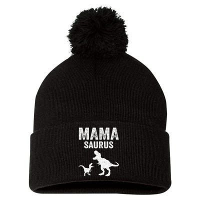 Mamasaurus T Rex Dinosaur Funny Mama Saurus Family Matching Long Sleeve Pom Pom 12in Knit Beanie