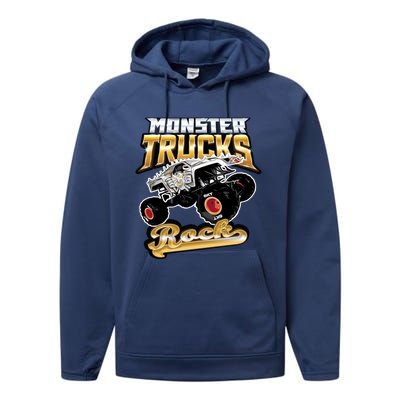 Monster Trucks Rock Funny Gift Performance Fleece Hoodie