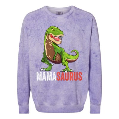 Mamasaurus T Rex Dinosaur Funny Mama Saurus Family Matching Long Sleeve Colorblast Crewneck Sweatshirt