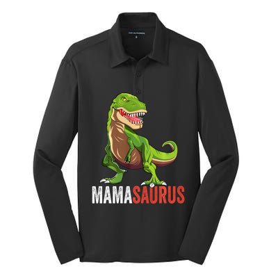 Mamasaurus T Rex Dinosaur Funny Mama Saurus Family Matching Long Sleeve Silk Touch Performance Long Sleeve Polo