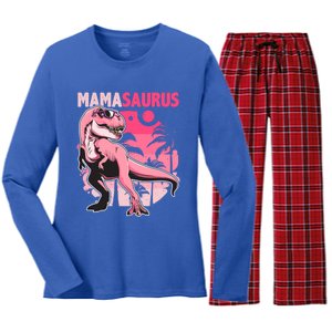 Mamasaurus T Rex Funny Dinosaur Mom Family Matching Gift Women's Long Sleeve Flannel Pajama Set 