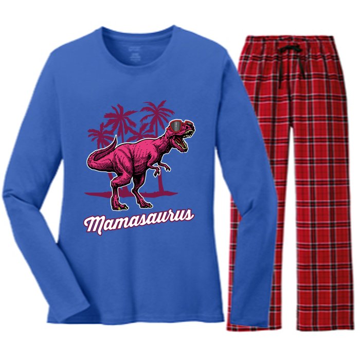 Mamasaurus T Rex Mama Saurus Mom Gift Women's Long Sleeve Flannel Pajama Set 