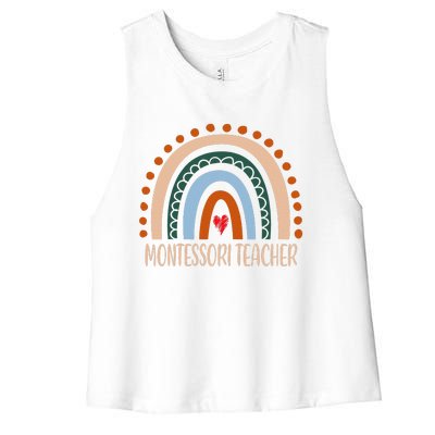 Montessori Teacher Rainbow Appreciation Day Back To School Women's Racerback Cropped Tank