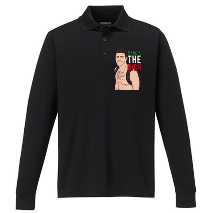 Mangia The Rich Luigi Deny Defend Depose Tattoo Thirst Trap Performance Long Sleeve Polo