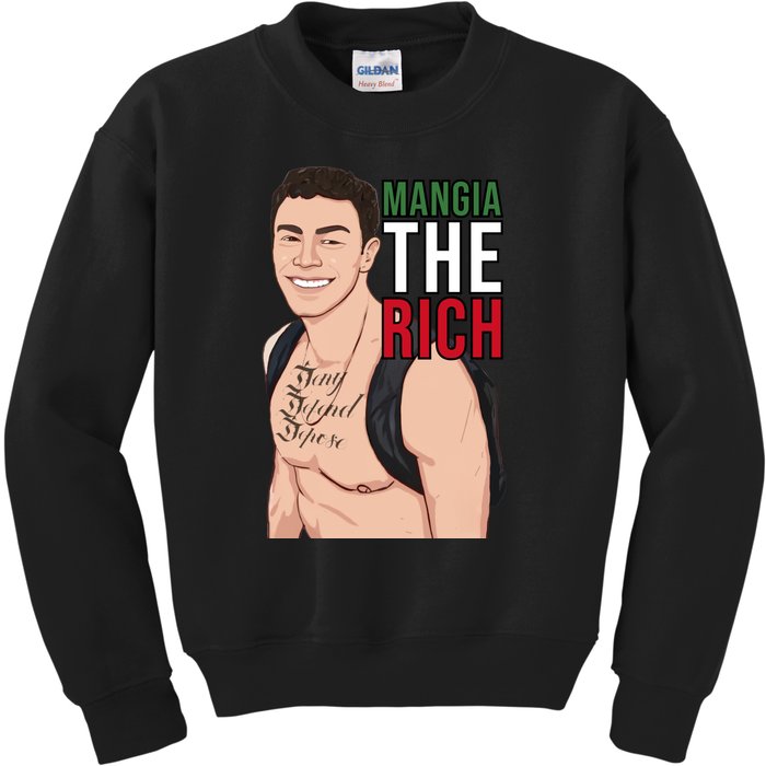 Mangia The Rich Luigi Deny Defend Depose Tattoo Thirst Trap Kids Sweatshirt