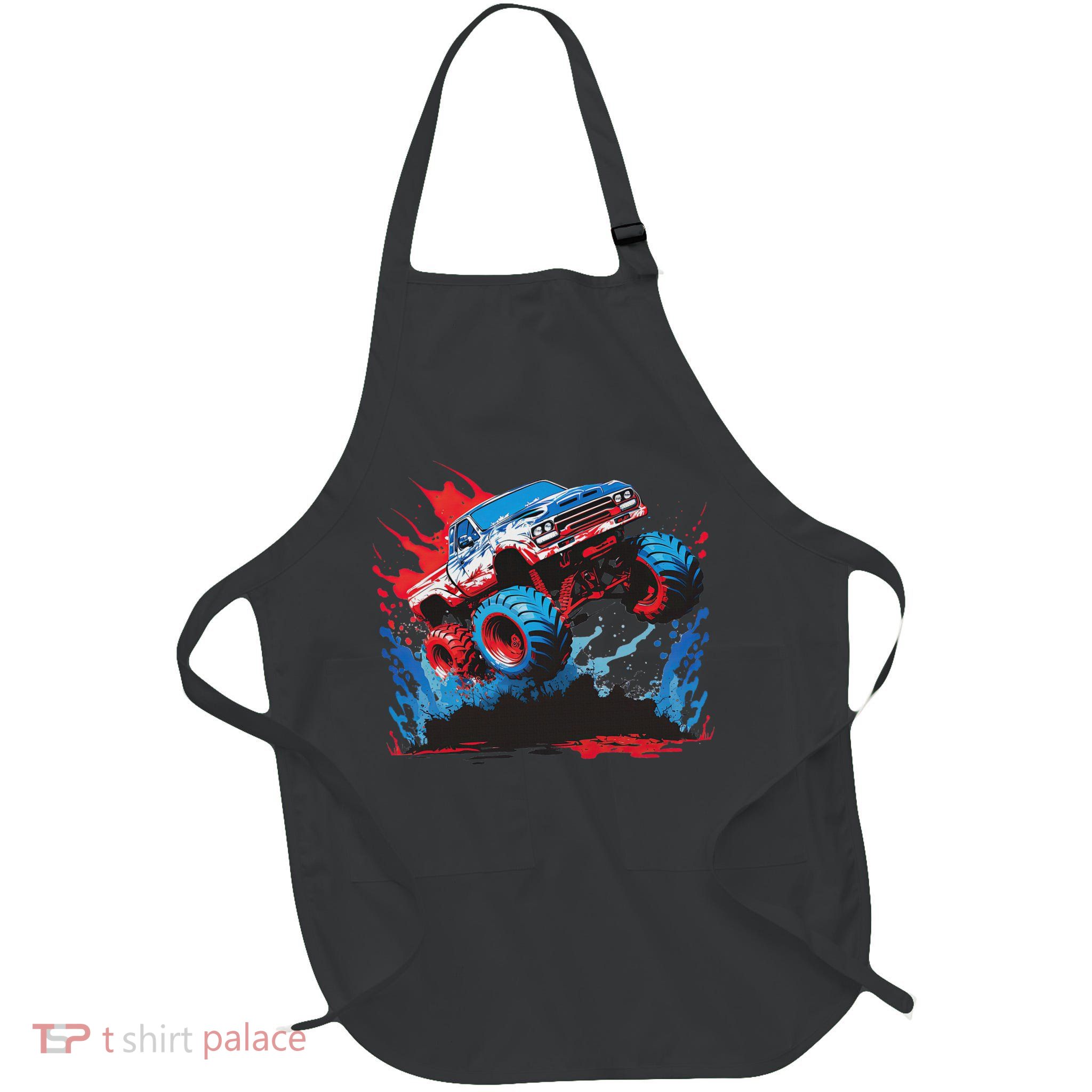 Monster Truck Red White And Blue Usa  Full-Length Apron With Pockets