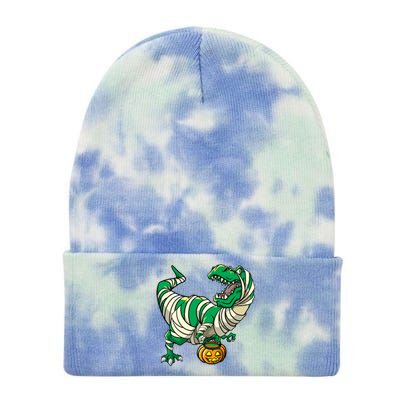 Mummy T Rex Halloween Trick Or Treat Dinosaur Costume Funny Gift Tie Dye 12in Knit Beanie