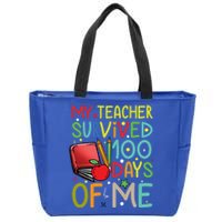 My Teacher Survived 100 Days Of Me Funny School Gift Zip Tote Bag