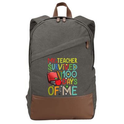 My Teacher Survived 100 Days Of Me Funny School Gift Cotton Canvas Backpack