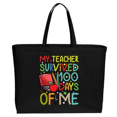 My Teacher Survived 100 Days Of Me Funny School Gift Cotton Canvas Jumbo Tote