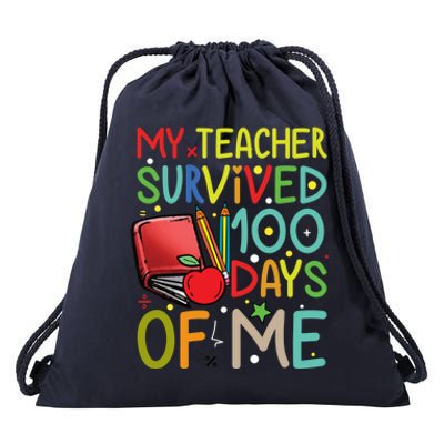 My Teacher Survived 100 Days Of Me Funny School Gift Drawstring Bag