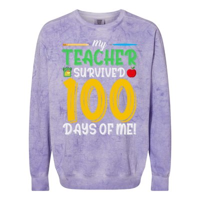 My Teacher Survived 100 Days Of Me Funny School Gift Colorblast Crewneck Sweatshirt