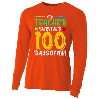 My Teacher Survived 100 Days Of Me Funny School Gift Cooling Performance Long Sleeve Crew