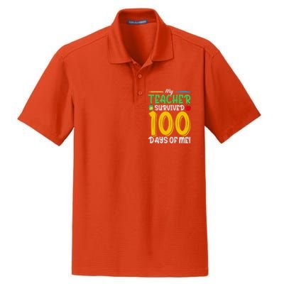 My Teacher Survived 100 Days Of Me Funny School Gift Dry Zone Grid Polo