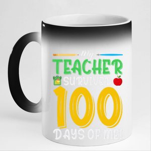 My Teacher Survived 100 Days Of Me Funny School Gift 11oz Black Color Changing Mug