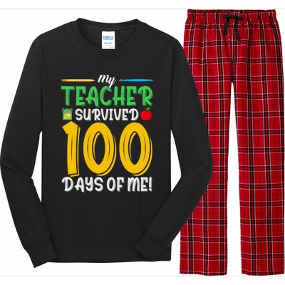 My Teacher Survived 100 Days Of Me Funny School Gift Long Sleeve Pajama Set