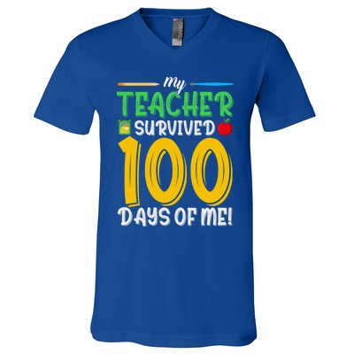 My Teacher Survived 100 Days Of Me Funny School Gift V-Neck T-Shirt