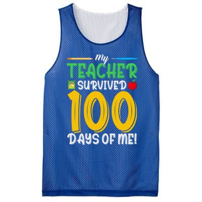 My Teacher Survived 100 Days Of Me Funny School Gift Mesh Reversible Basketball Jersey Tank