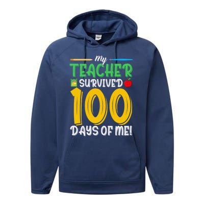 My Teacher Survived 100 Days Of Me Funny School Gift Performance Fleece Hoodie