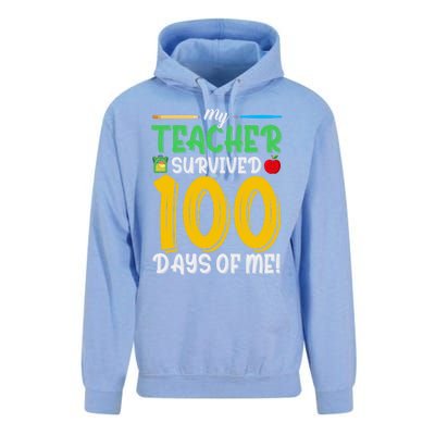 My Teacher Survived 100 Days Of Me Funny School Gift Unisex Surf Hoodie