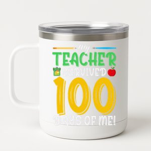 My Teacher Survived 100 Days Of Me Funny School Gift 12 oz Stainless Steel Tumbler Cup