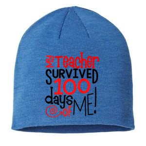 My Teacher Survived 100 Days Of Me Funny Teacher Life Gift Sustainable Beanie