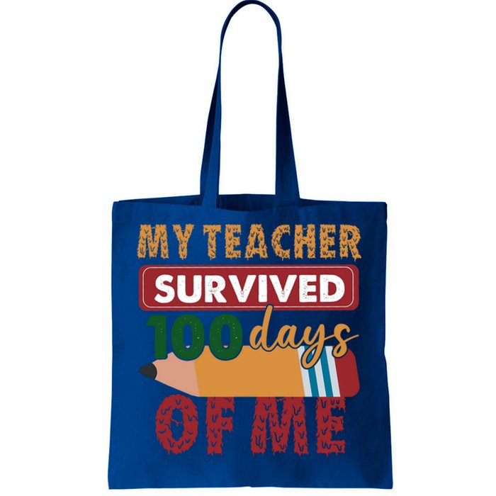 My Teacher Survived 100 Days Of Me Funny Student 100 Days Funny Gift Tote Bag