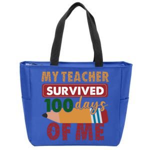 My Teacher Survived 100 Days Of Me Funny Student 100 Days Funny Gift Zip Tote Bag