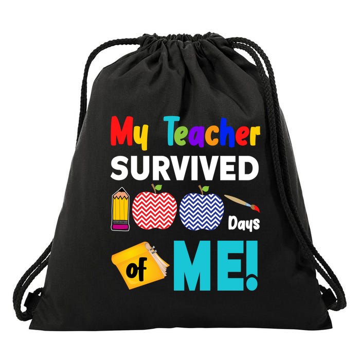 My Teacher Survived 100 Days Of Me Drawstring Bag