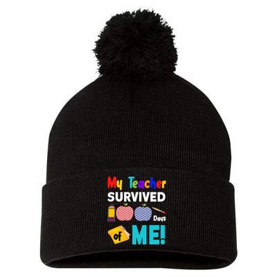 My Teacher Survived 100 Days Of Me Pom Pom 12in Knit Beanie