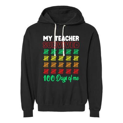 My Teacher Survived 100 Days of Me School Funny Costume Garment-Dyed Fleece Hoodie