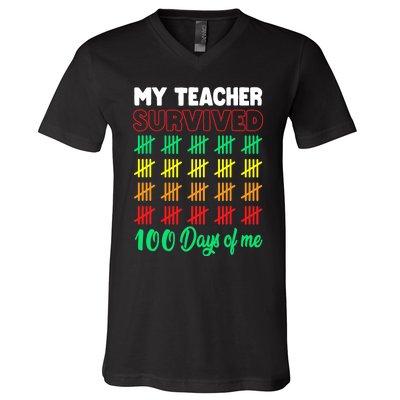 My Teacher Survived 100 Days of Me School Funny Costume V-Neck T-Shirt