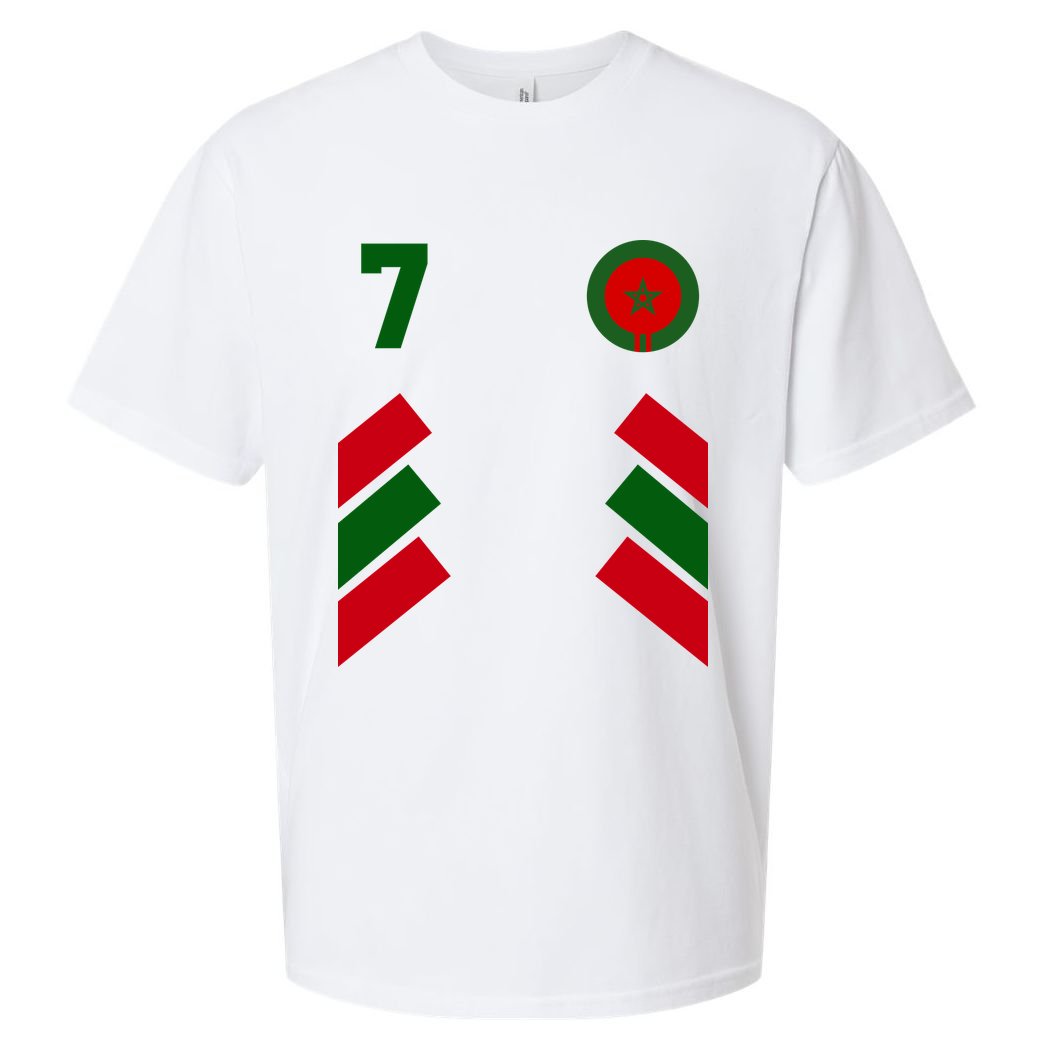 Morocco Team Sport Number 7 Sueded Cloud Jersey T-Shirt