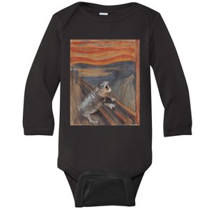 Moodeng The Scream Parody Funny Moodeng Art Baby Hippo Baby Long Sleeve Bodysuit