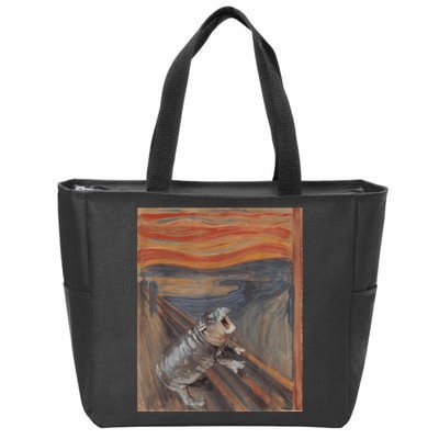 Moodeng The Scream Parody Funny Moodeng Art Baby Hippo Zip Tote Bag