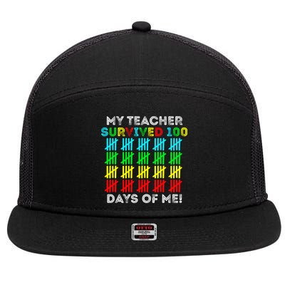 My Teacher Survived 100 Days Of Me 100 Days Of School Gift 7 Panel Mesh Trucker Snapback Hat