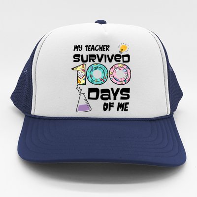 My Teacher Survived 100 Days Of Me Kindergarten Student Gift Trucker Hat