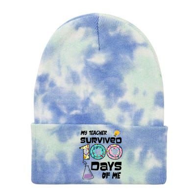 My Teacher Survived 100 Days Of Me Kindergarten Student Gift Tie Dye 12in Knit Beanie