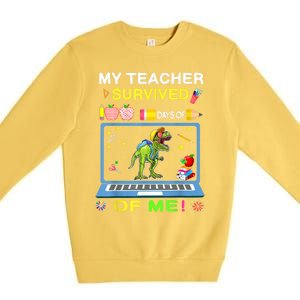 My Teacher Survived 100 Days Of Me School Dinosaur Gift Premium Crewneck Sweatshirt