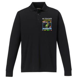 My Teacher Survived 100 Days Of Me School Dinosaur Gift Performance Long Sleeve Polo