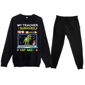 My Teacher Survived 100 Days Of Me School Dinosaur Gift Premium Crewneck Sweatsuit Set