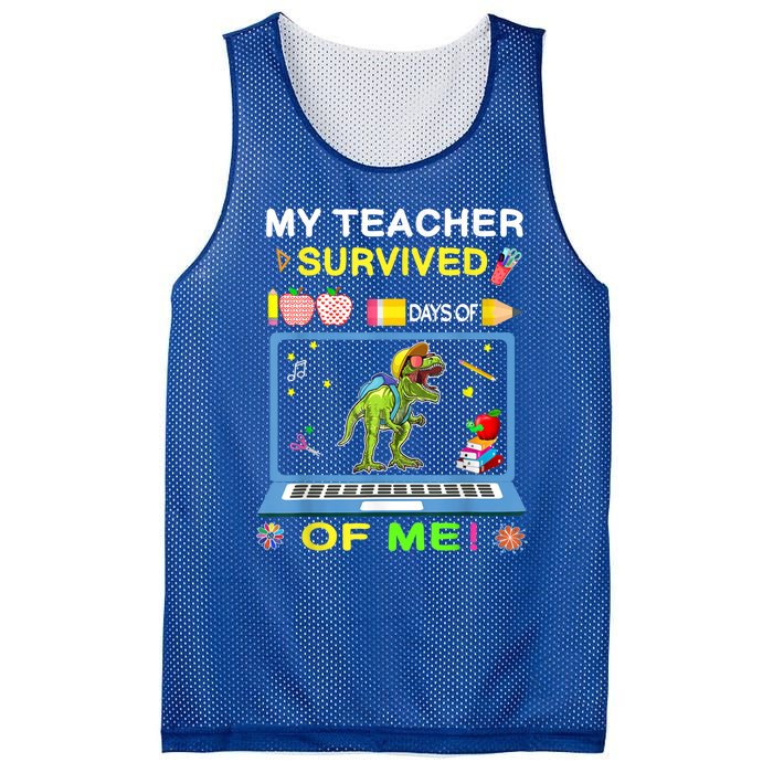 My Teacher Survived 100 Days Of Me School Dinosaur Gift Mesh Reversible Basketball Jersey Tank