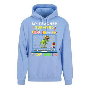 My Teacher Survived 100 Days Of Me School Dinosaur Gift Unisex Surf Hoodie