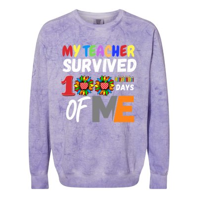 My Teacher Survived 100 Days Of Me Funny Students Gift Colorblast Crewneck Sweatshirt