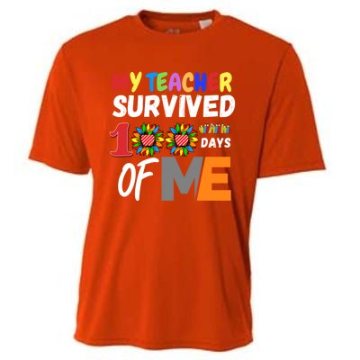 My Teacher Survived 100 Days Of Me Funny Students Gift Cooling Performance Crew T-Shirt